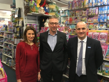 Lucy Frazer MP with Minister Jake Berry and Manager of City Cycle Centre Andrew Olly